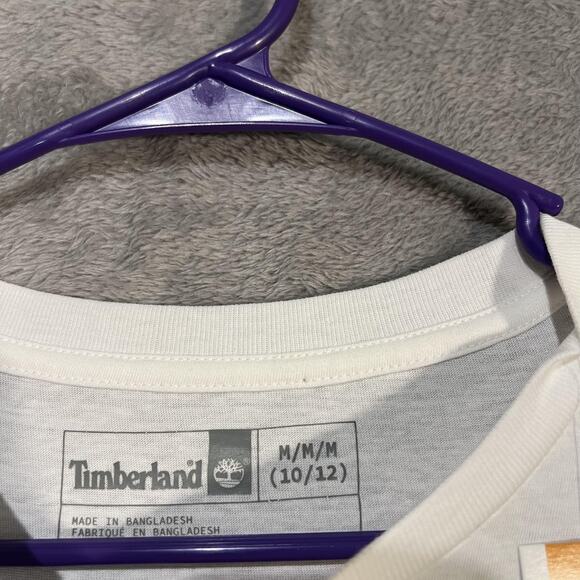 Timberland Shirt Youth Medium 10/12 White Brown Tree Logo Classic Graphic New - Picture 3 of 4